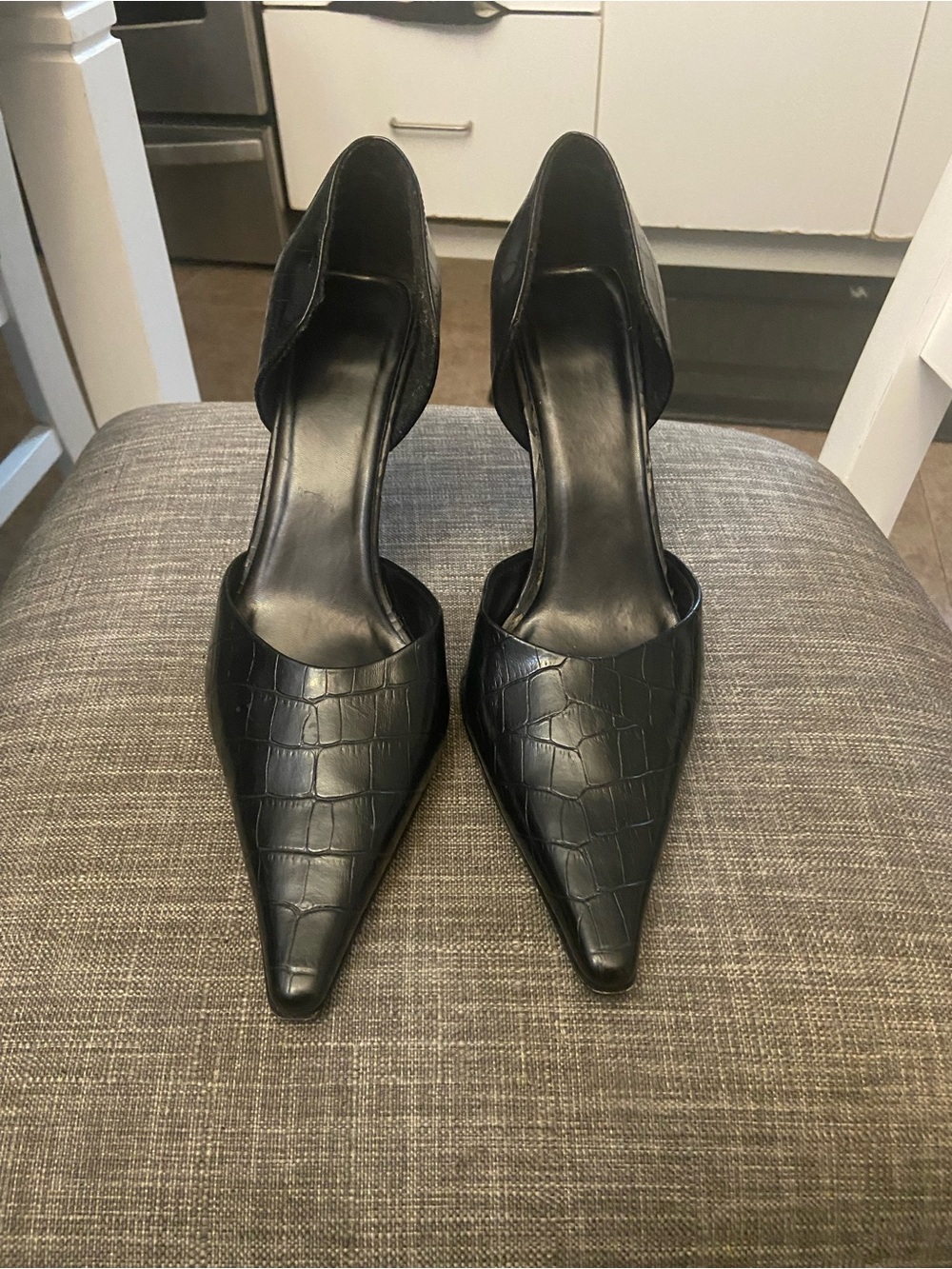 Pointed Croc-Embossed Heels in Black - Picture 2 of 3